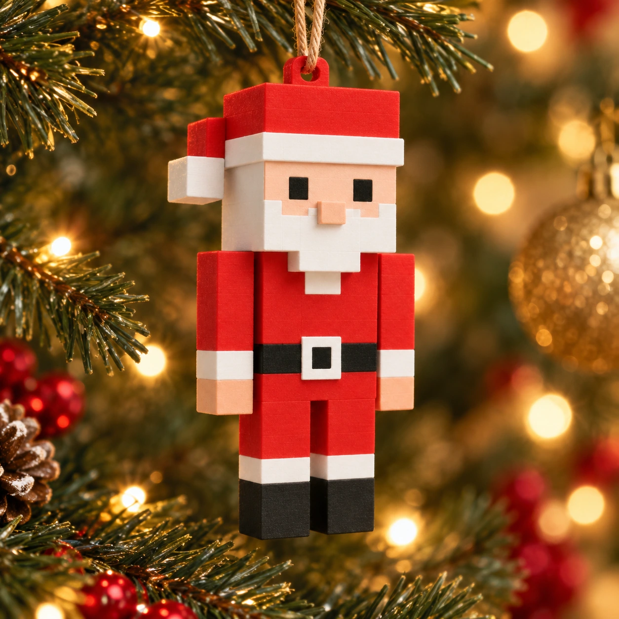 Vizuální návrh červenobílé kostkové ozdoby Santa